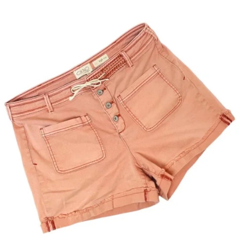 CHINO Anthropologie Women's Coral Pink High-Rise Rolled Raw Hem Shorts S…